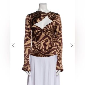 Ganni Brown and Tan Zebra Print Blouse